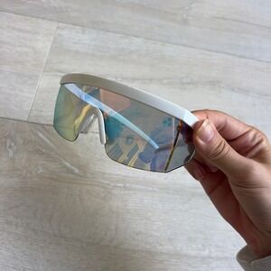 Metipex White Shield Sunglasses Iridescent Mirror Lens Wraparound Sport Glasses